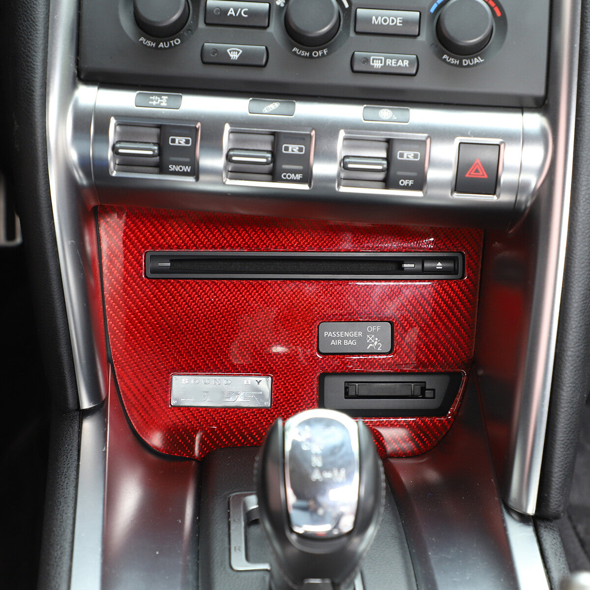 Red Real Carbon Fiber Interior Center Trim Cover Kit For Nissan GTR R35 2008-16 7