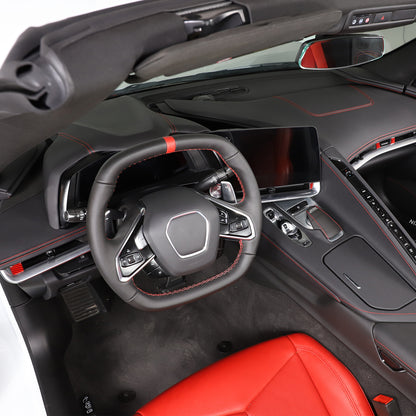 Red Soft Carbon Fiber Interior Decor Trim Kit Cover Set For Corvette C8 20-25 158