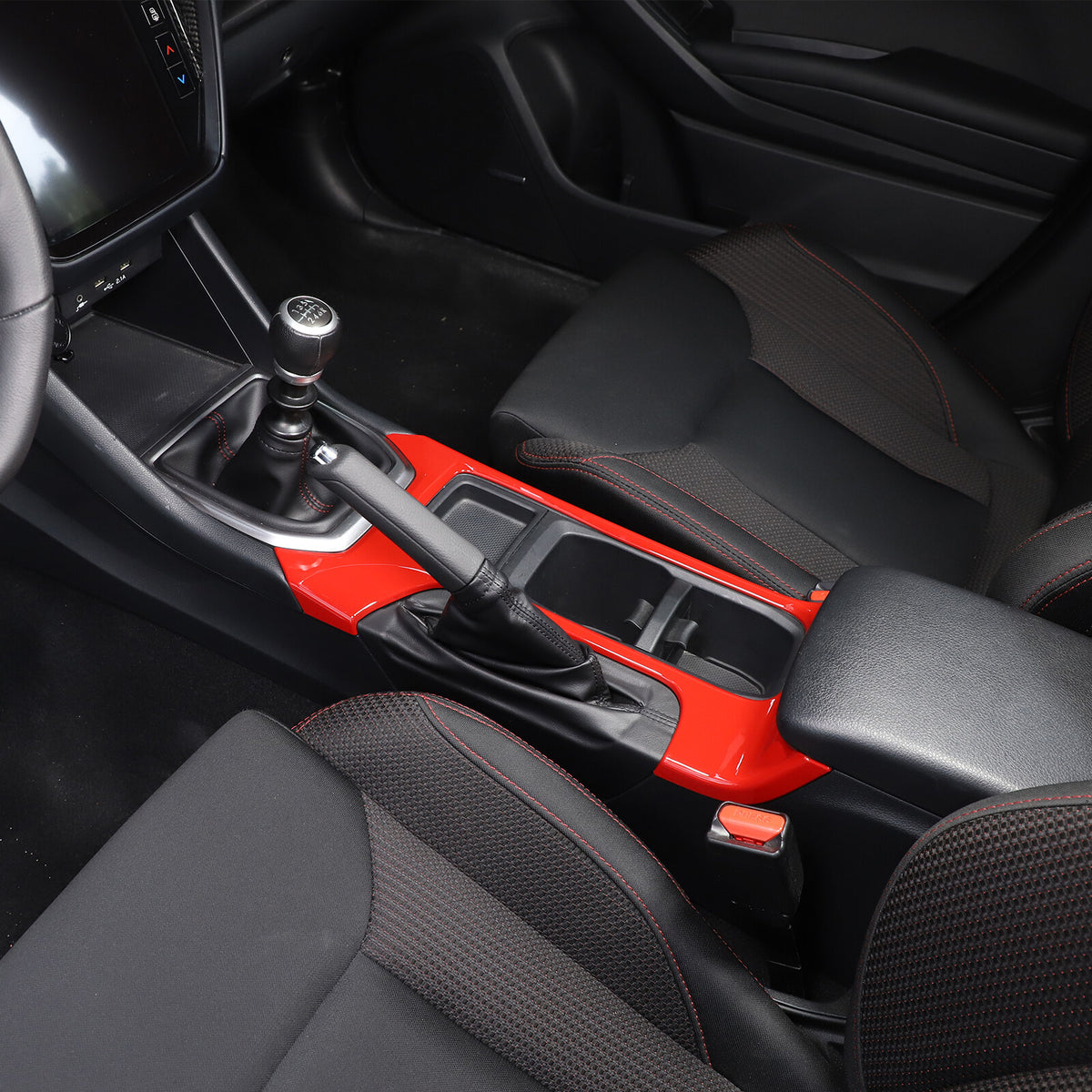 Red ABS Center Console Gear Shift Cup Holder Trim for Subaru WRX VB MT 2022-24 4