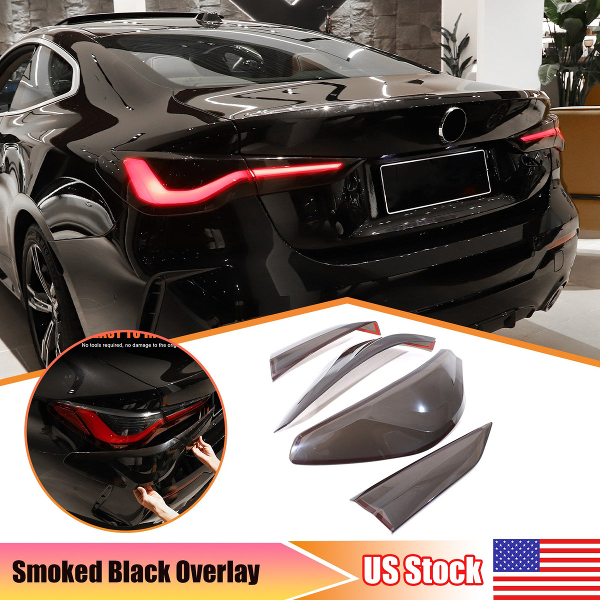 Smoked Rear Tail Light Blackout Overlay Cover For BMW 4 Series G22 G82 2021+ US 1