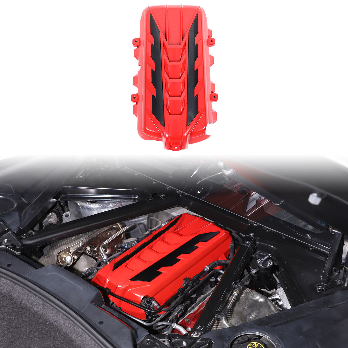 Red Engine Bay Panel Cover Trim in Edge Black For Corvette Coupe C8 2020-2026 US 7