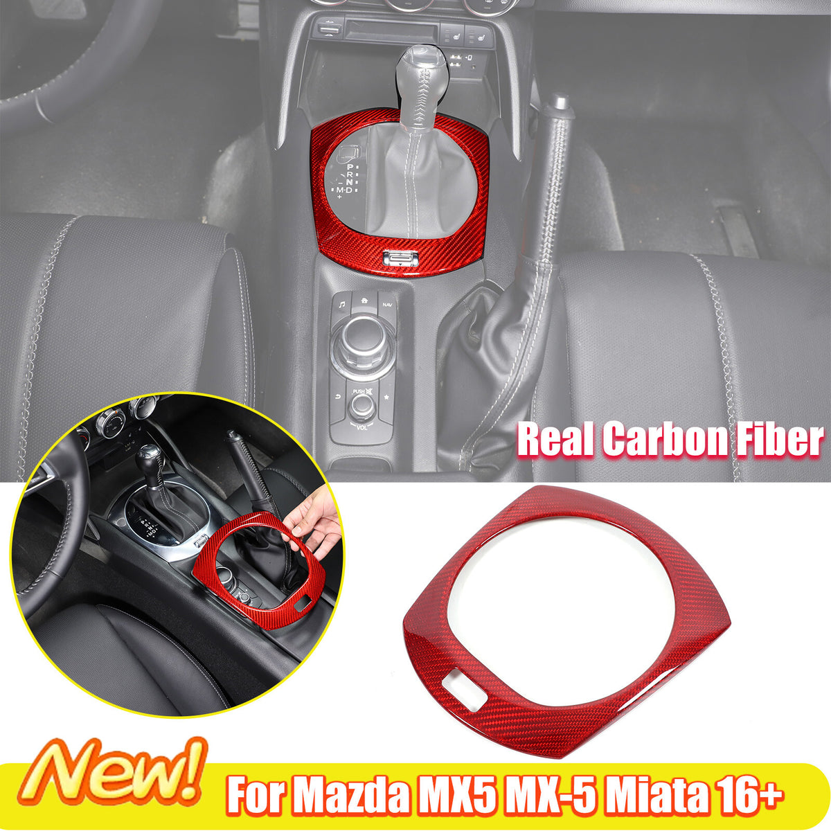 Red Real Carbon Fiber Center Gear Panel Cover Trim For mazda MX5 MX-5 Miata 16+ 1