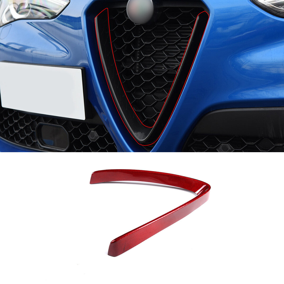Red Carbon Base Front V Shape Grille Cover Trim For Alfa Romeo Stelvio 17-20 US 2