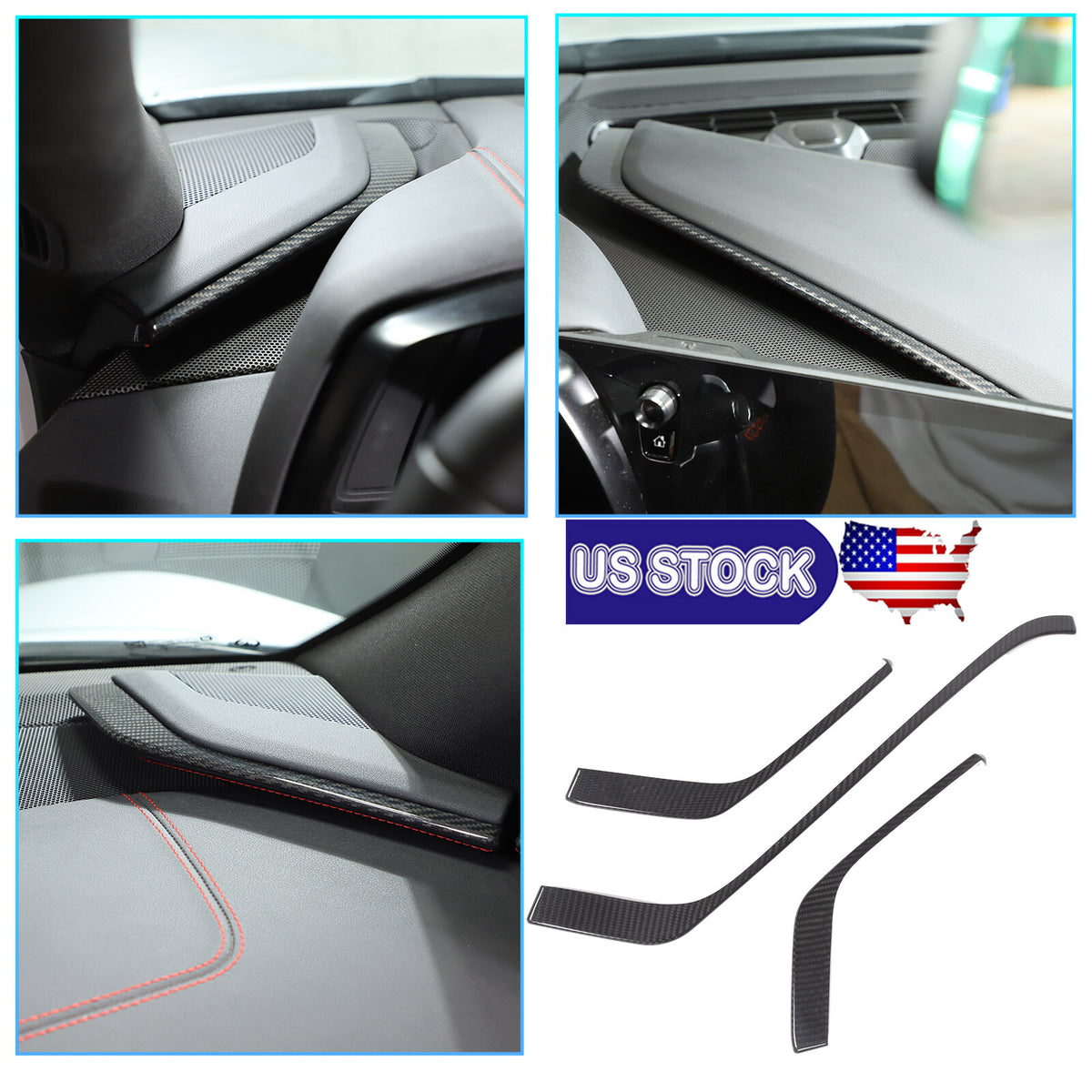 Real Carbon Fiber Console Side Dashboard Trim L Strip For Corvette C8 20-25 US 1