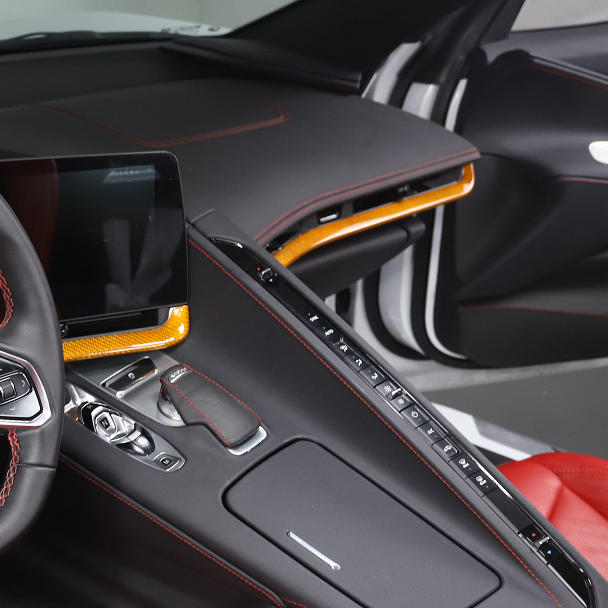 Yellow Real Carbon Fiber Console Dashboard Panel Trim For Corvette C8 Z51 20-25 7