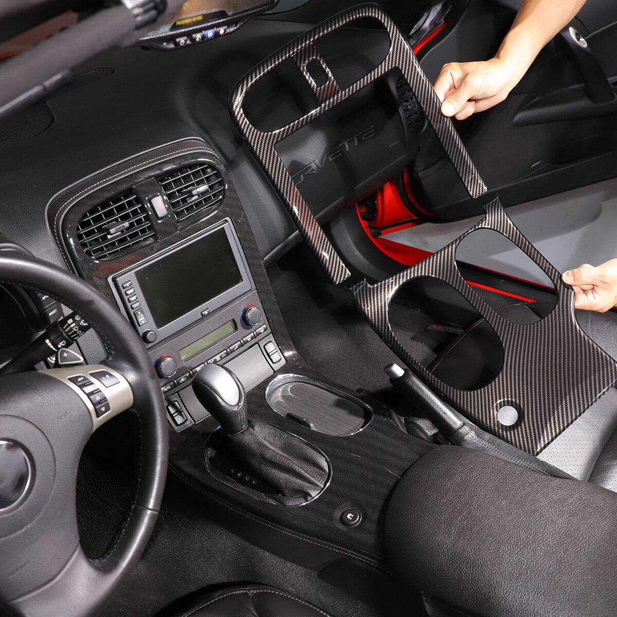 Carbon ABS Center Console Gear Shift Panel Cover Trim For 2005-2013 Corvette C6 23