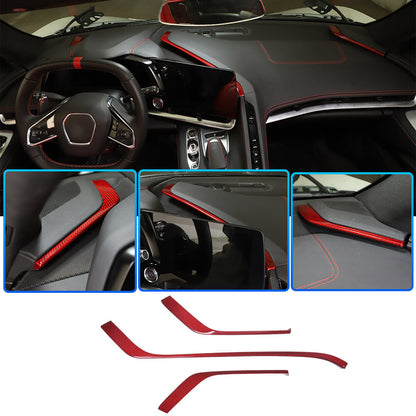 Red Real Carbon Fiber Center Console Side Instrument Trim For Corvette C8 20-25 1