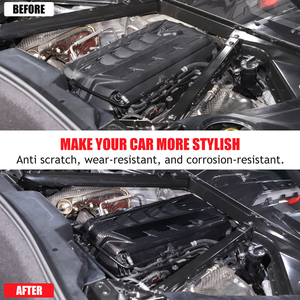 ABS Carbon Fiber Engine Bay Panel Cover in Edge Black For Corvette Coupe C8 20+ 15
