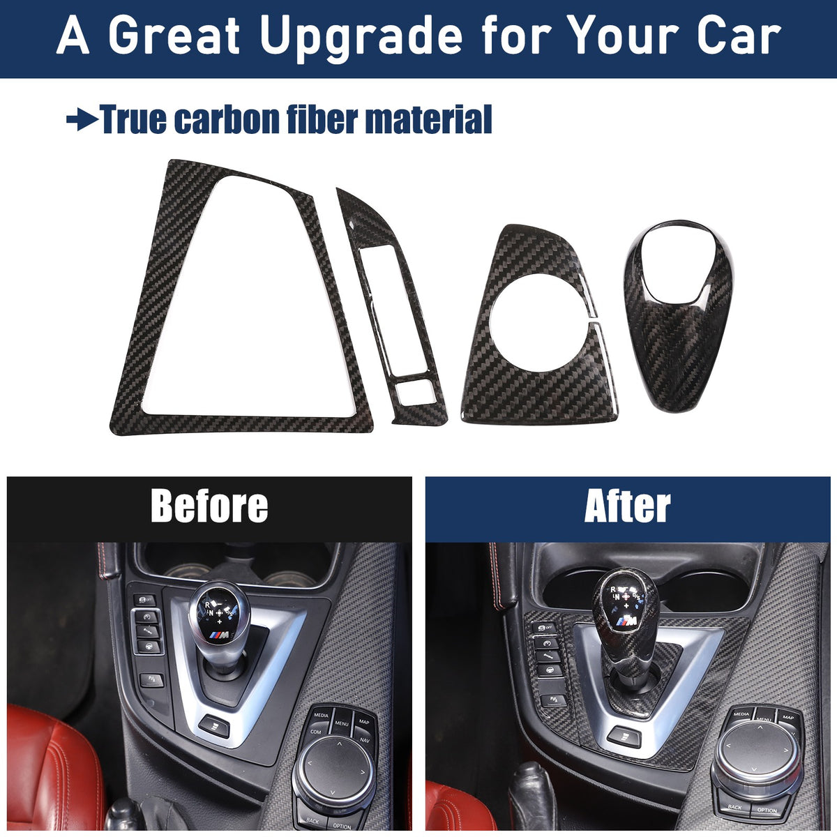 Real Carbon Fiber Center Console Panel Trim Set For BMW M3/M4 F80/F82 2014-2019 8