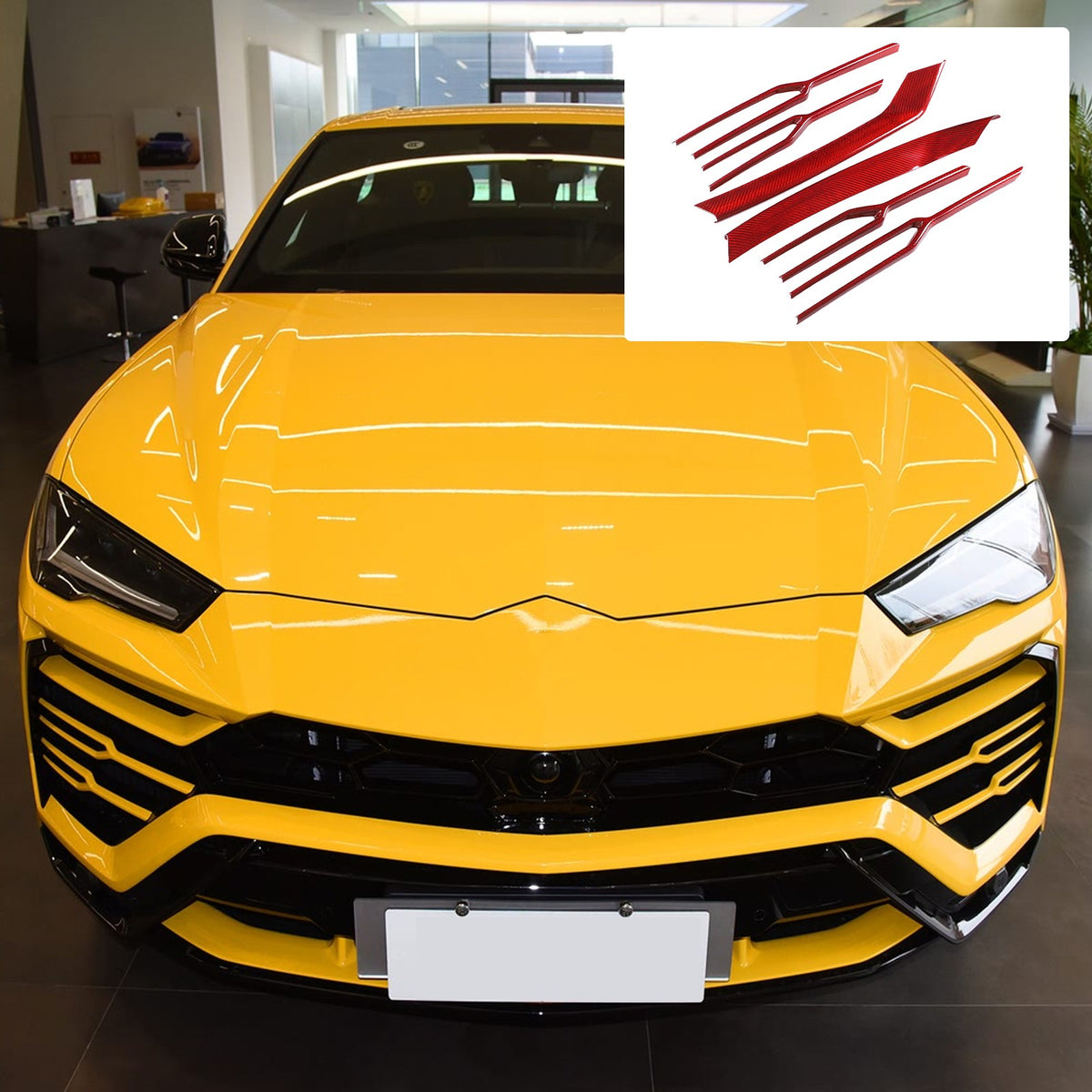 Red Real Carbon Fiber Front Grille Strip Trim For Lamborghini Urus 2018-2021 12