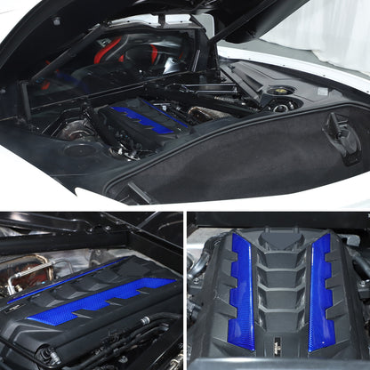 Blue Real Carbon Fiber Hood Engine Side Cover Trim for Corvette C8 2020+ 5