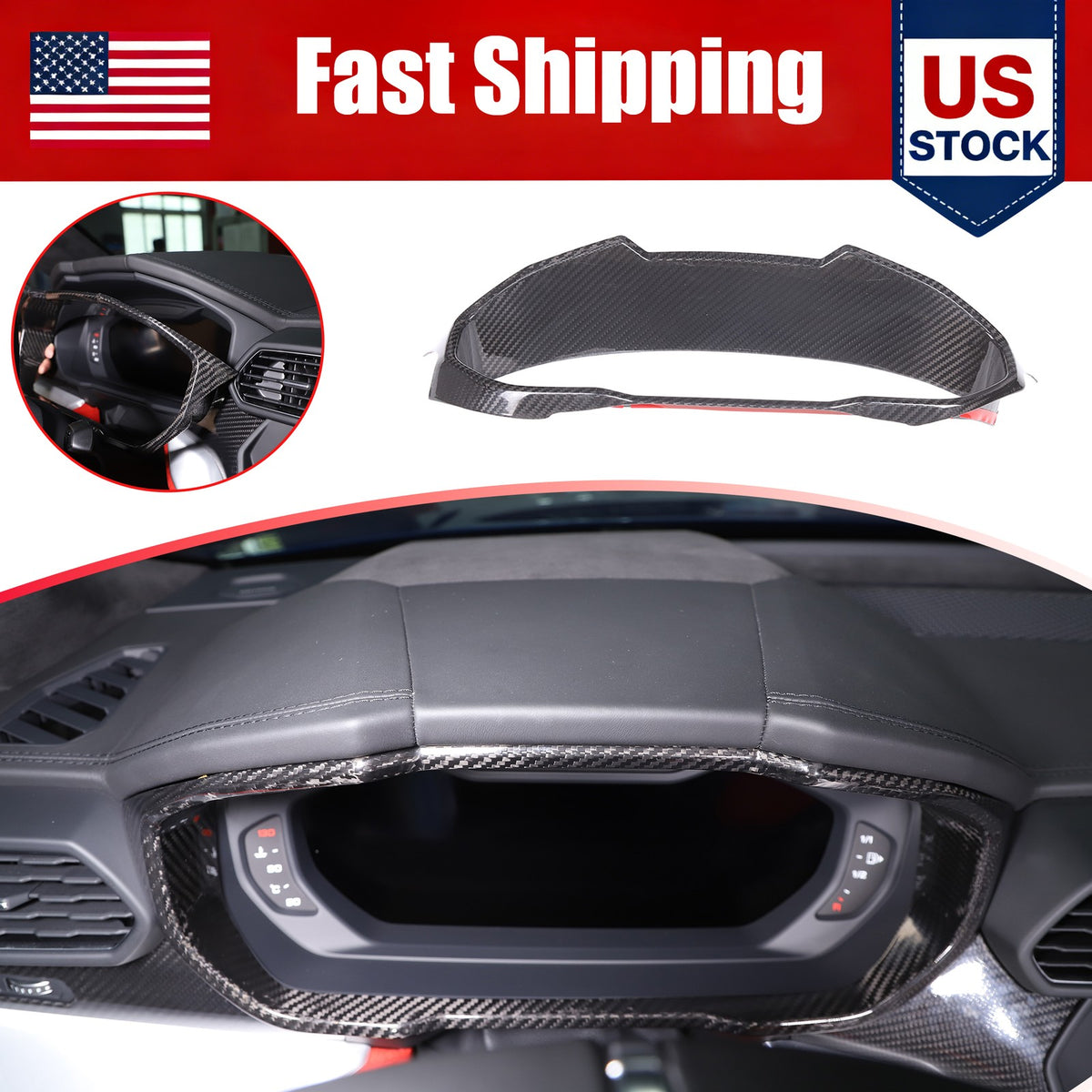 Real Carbon Fiber Dashboard Instrument Trim For Lamborghini URUS 2018-2023 US 1