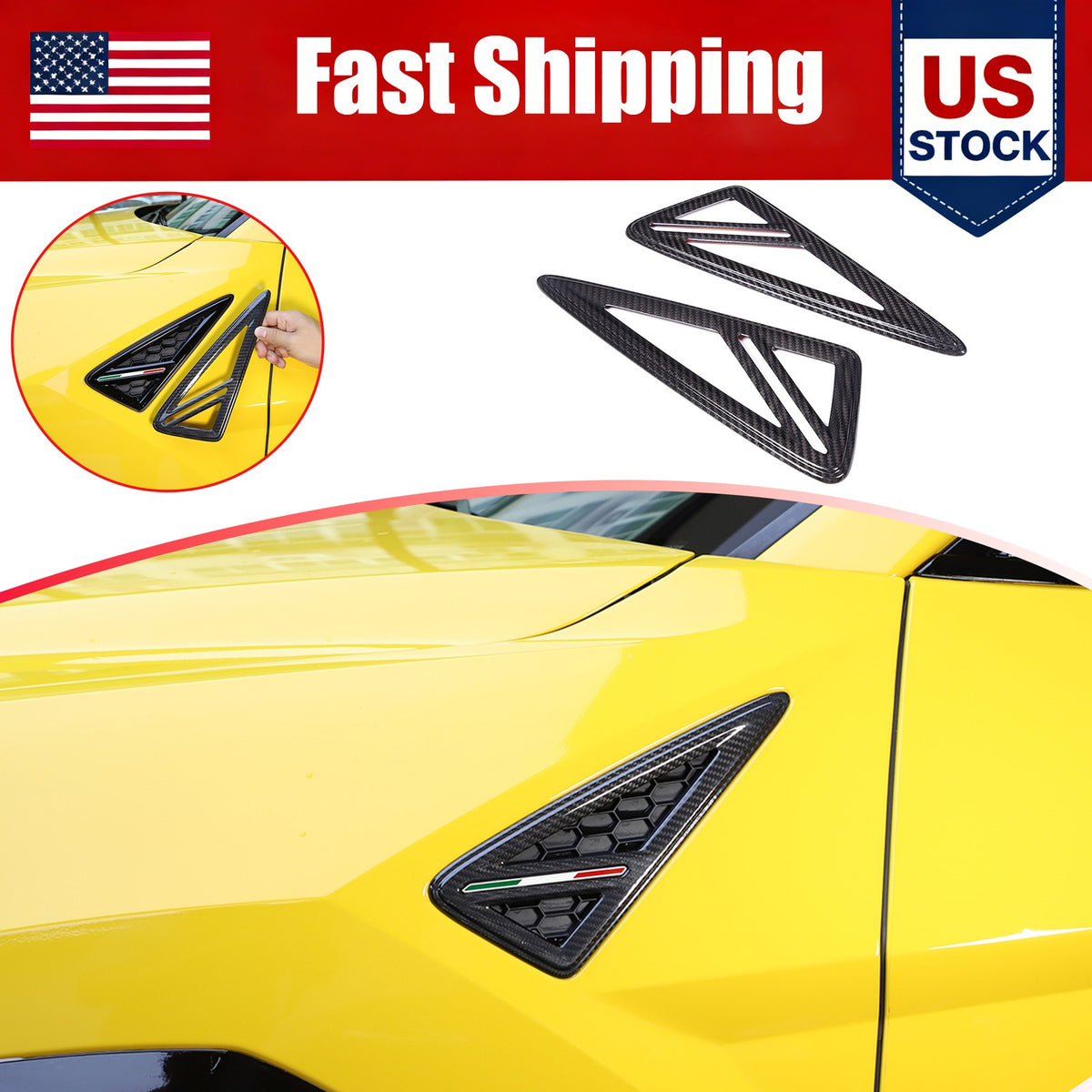 Real Carbon fiber Side Fender Vent Air Wing Trim For Lamborghini URUS 18-23 US 1