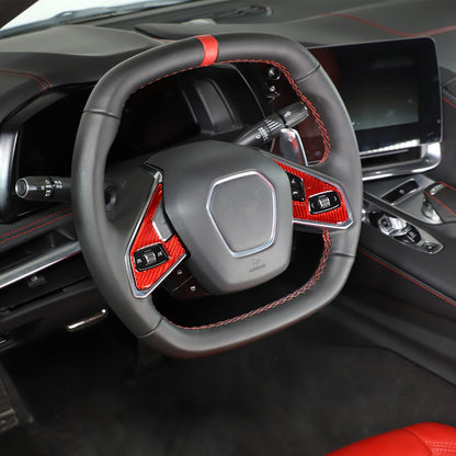 Red Soft Carbon Fiber Interior Decor Trim Kit Cover Set For Corvette C8 20-25 30