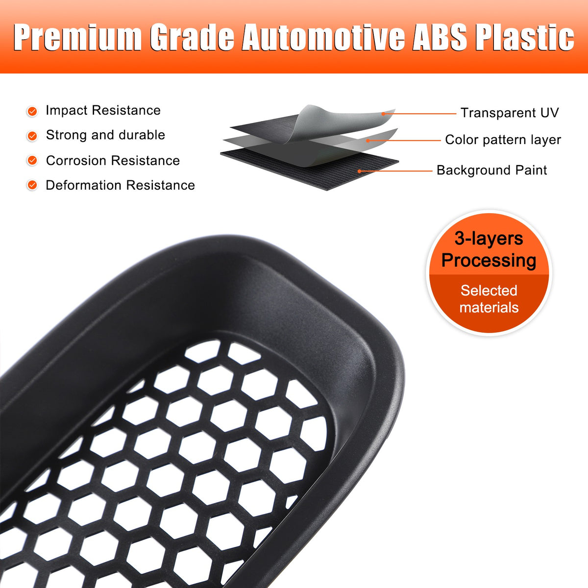 Black ABS Front Grille Anti-Insect Bug Screen Trim For Hummer H2 2003-2007 10