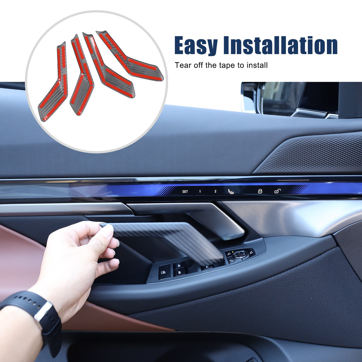 Matte Real Carbon Fiber Inner Door Handle Cover Trim For BMW 5 Series G60 2024+ 7