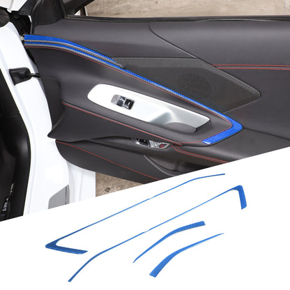 Blue Carbon Fiber Interior Door Panel Trim Sticker Strip For Corvette C8 2020-25 2
