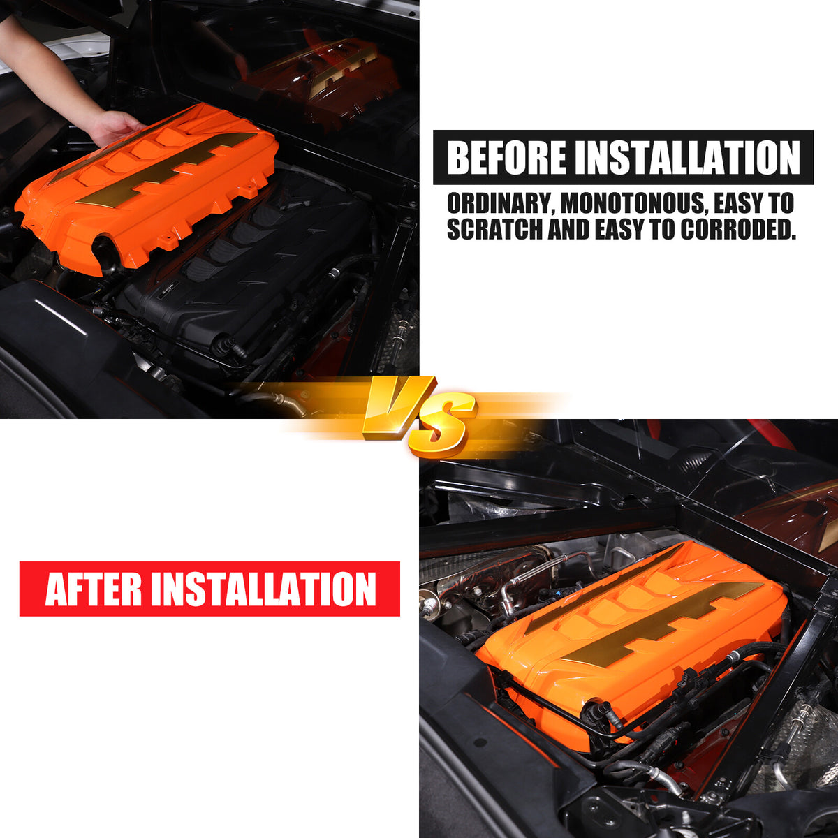 Orange Engine Bay Panel Cover Trim in Edge Yellow For Corvette C8 2020-26 US 13