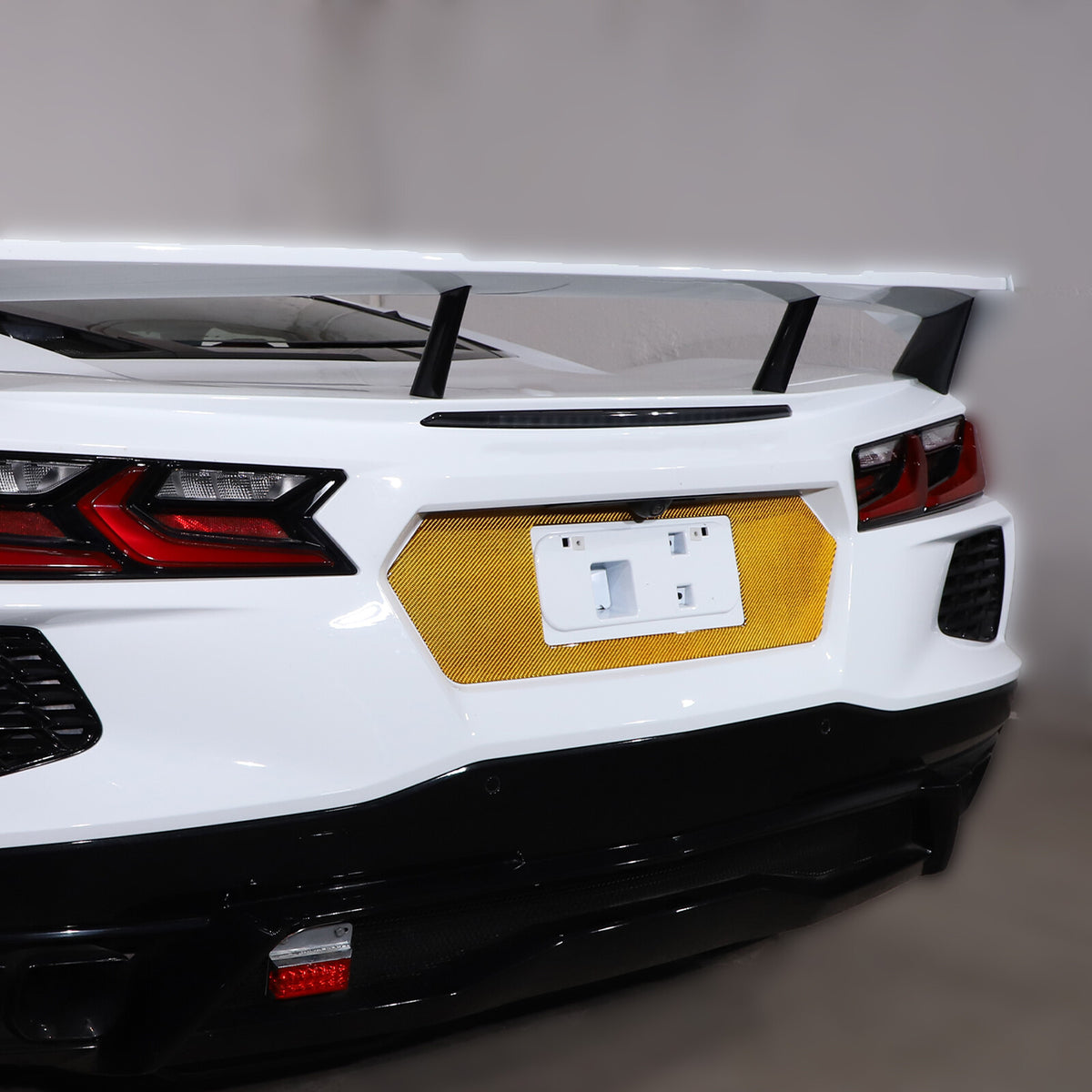 Yellow Carbon Fiber Rear License Plate Frame Panel Sticker For Corvette C8 20-26 4