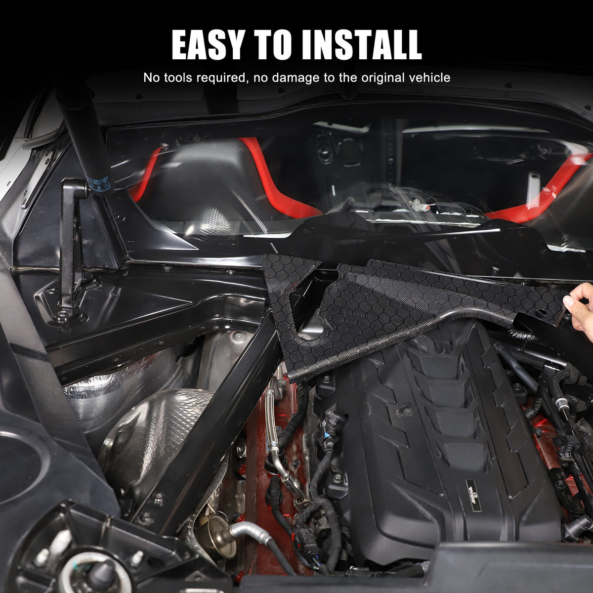 Honeycomb Carbon Fiber Engine Bay Corner Base Cover Overlay For Corvette C8 20+ 20