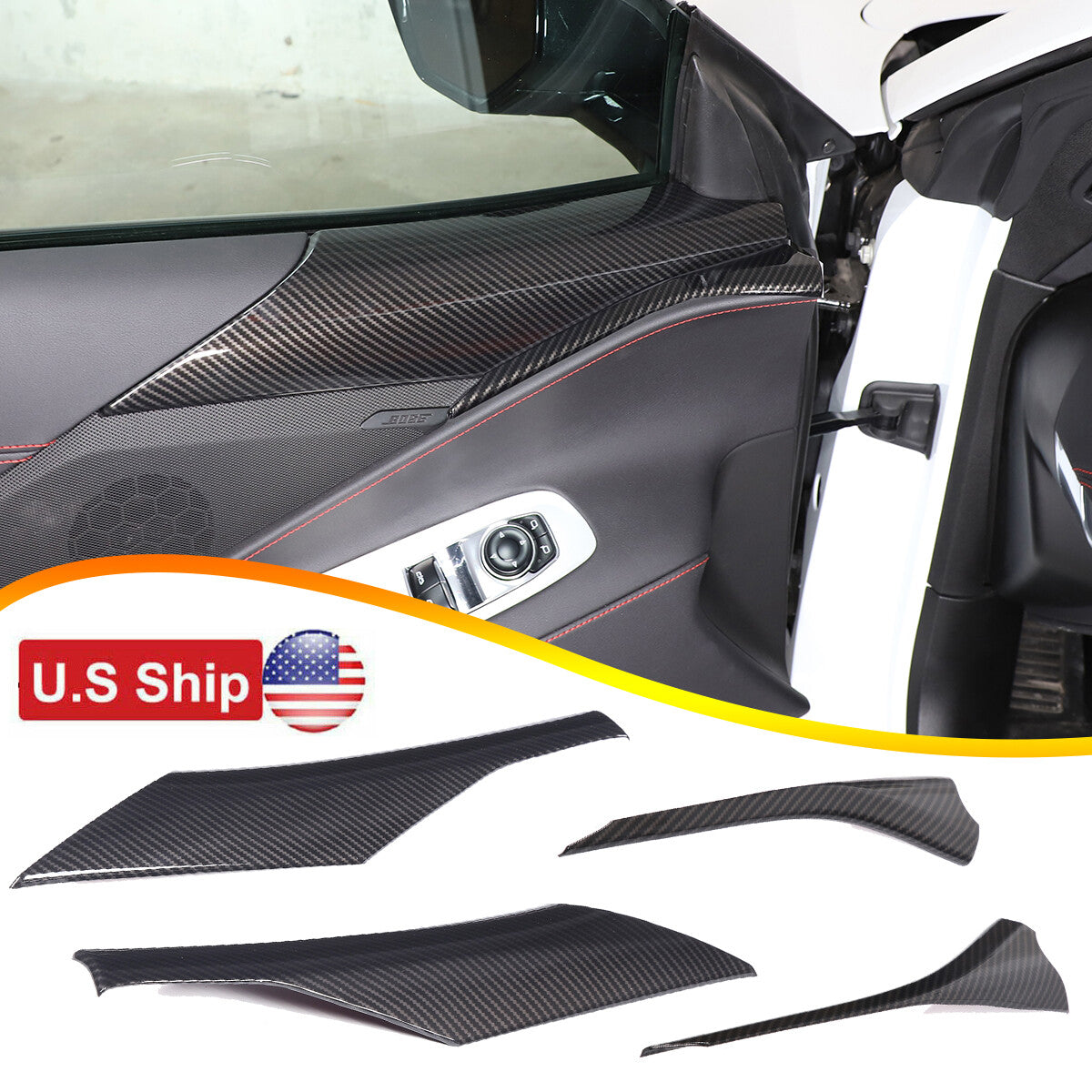 4PCS Carbon Fiber Pattern Interior Door Panel Cover Set For Corvette C8 2020-26 1