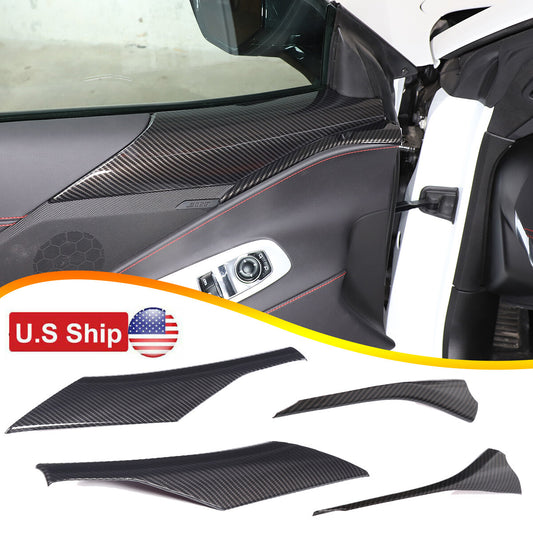4PCS Carbon Fiber Pattern Interior Door Panel Cover Set For Corvette C8 2020-26 1