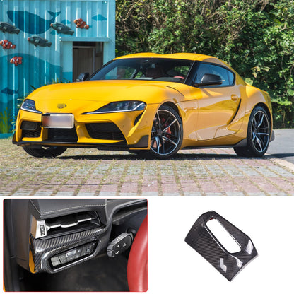 Carbon Fiber Headlight Switch Button Panel Trim For Toyota Supra A90 19-24 US 1