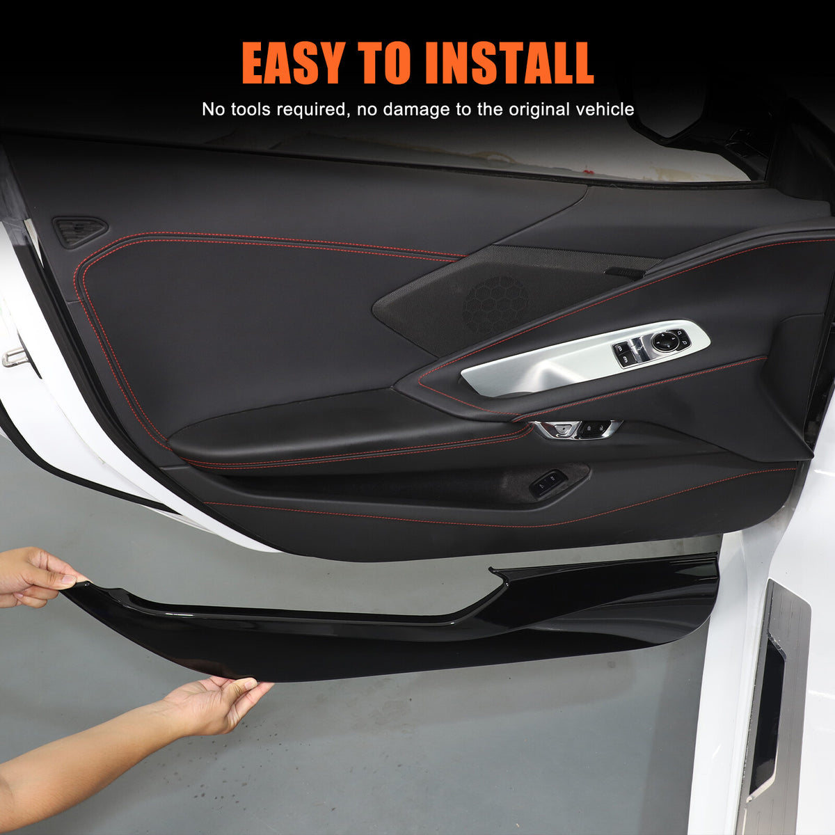 Glossy Piano Black ABS Interior Door Anti-Kick Panel Trim For Corvette C8 2020+ 7