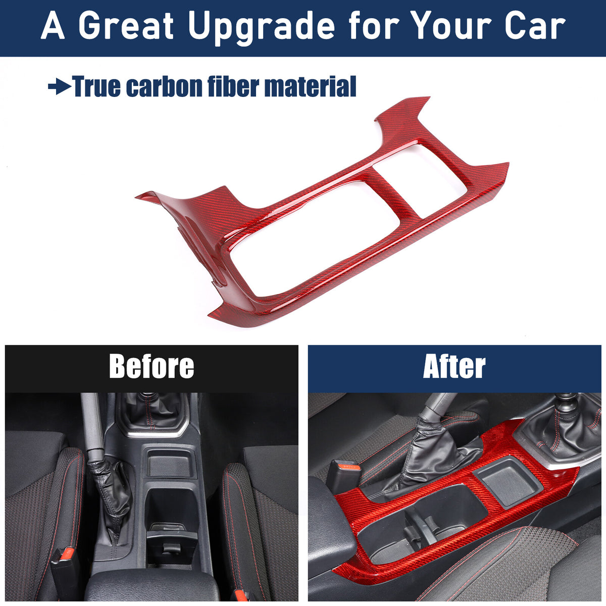 Red Real Carbon Fiber Center Console Cup Holder Trim For Subaru WRX VB 2022+ MT 22
