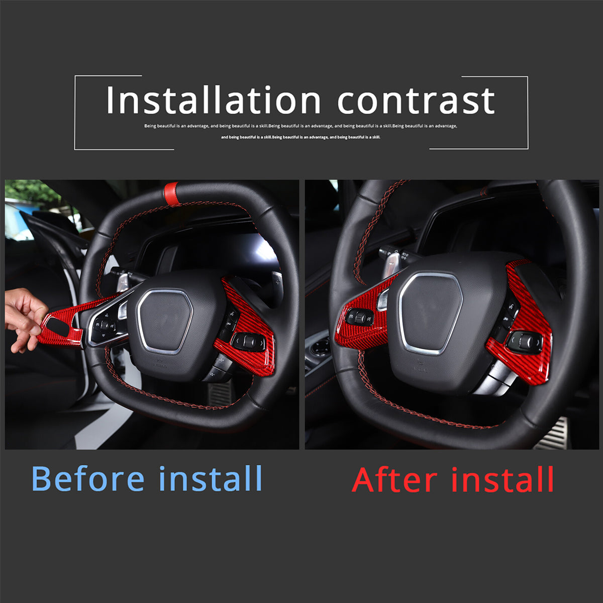Real Carbon Fiber Steering Wheel Button Trim Cover For Corvette C8 2020-2026 - Variants 1-5 24