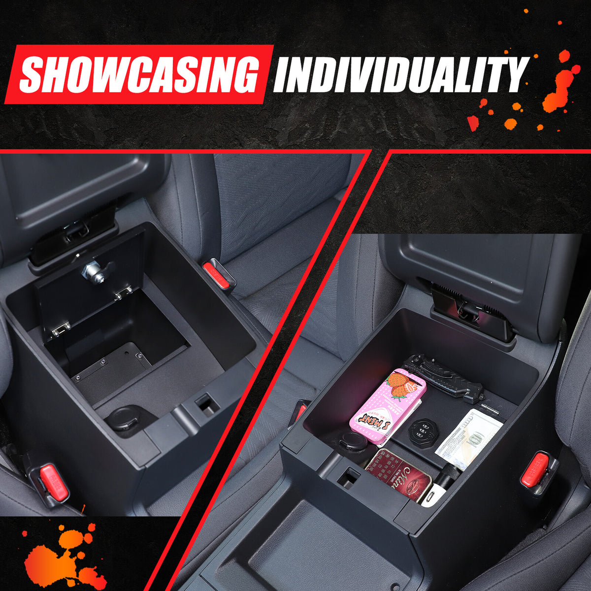 Center Console Safe GUN Storage Lock Box W/ TRAY For Nissan Frontier 2022+ 6
