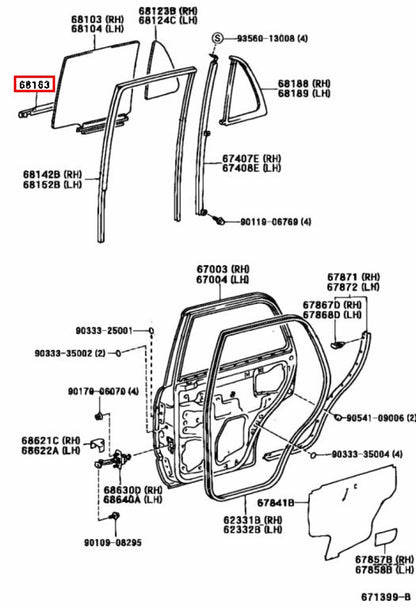 Toyota Genuine 4Runner 96-02 Door Belt Molding Set of 4 Front Rear Left Right 3