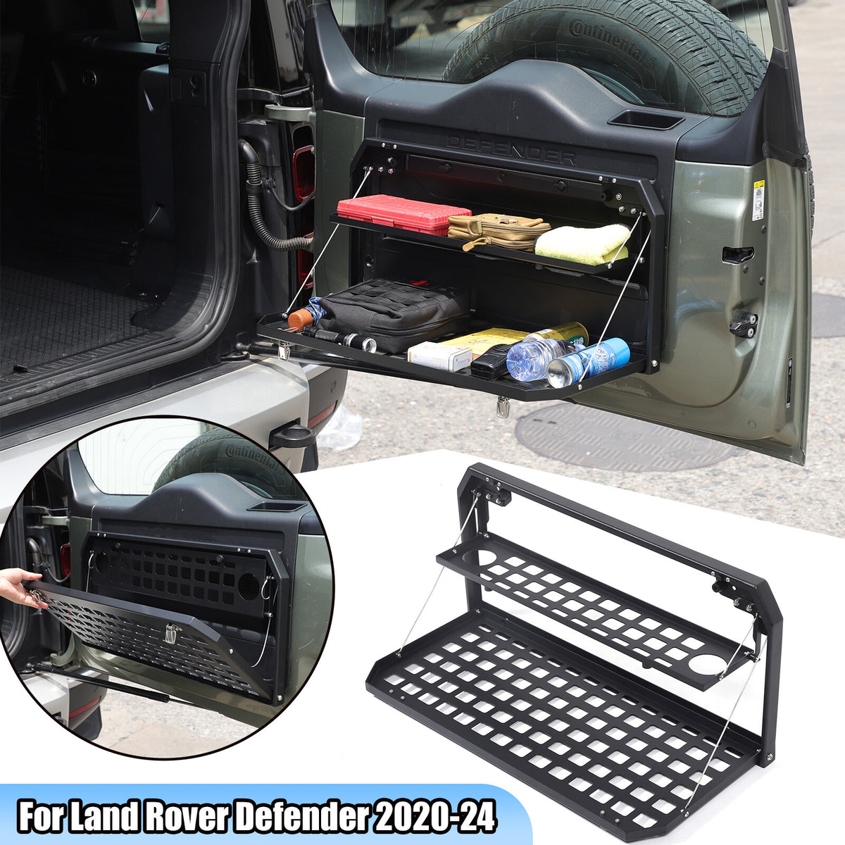Alloy Rear Tailgate Shelf Rack Foldable Table For Land Rover Defender 2020-24 US 2