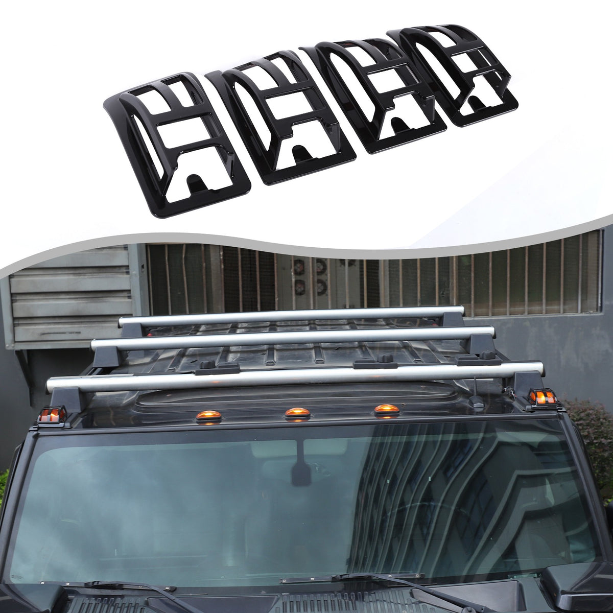 Glossy Piano Black Roof & Side Turn Signal Light Trim Set For Hummer H2 2003-09 32