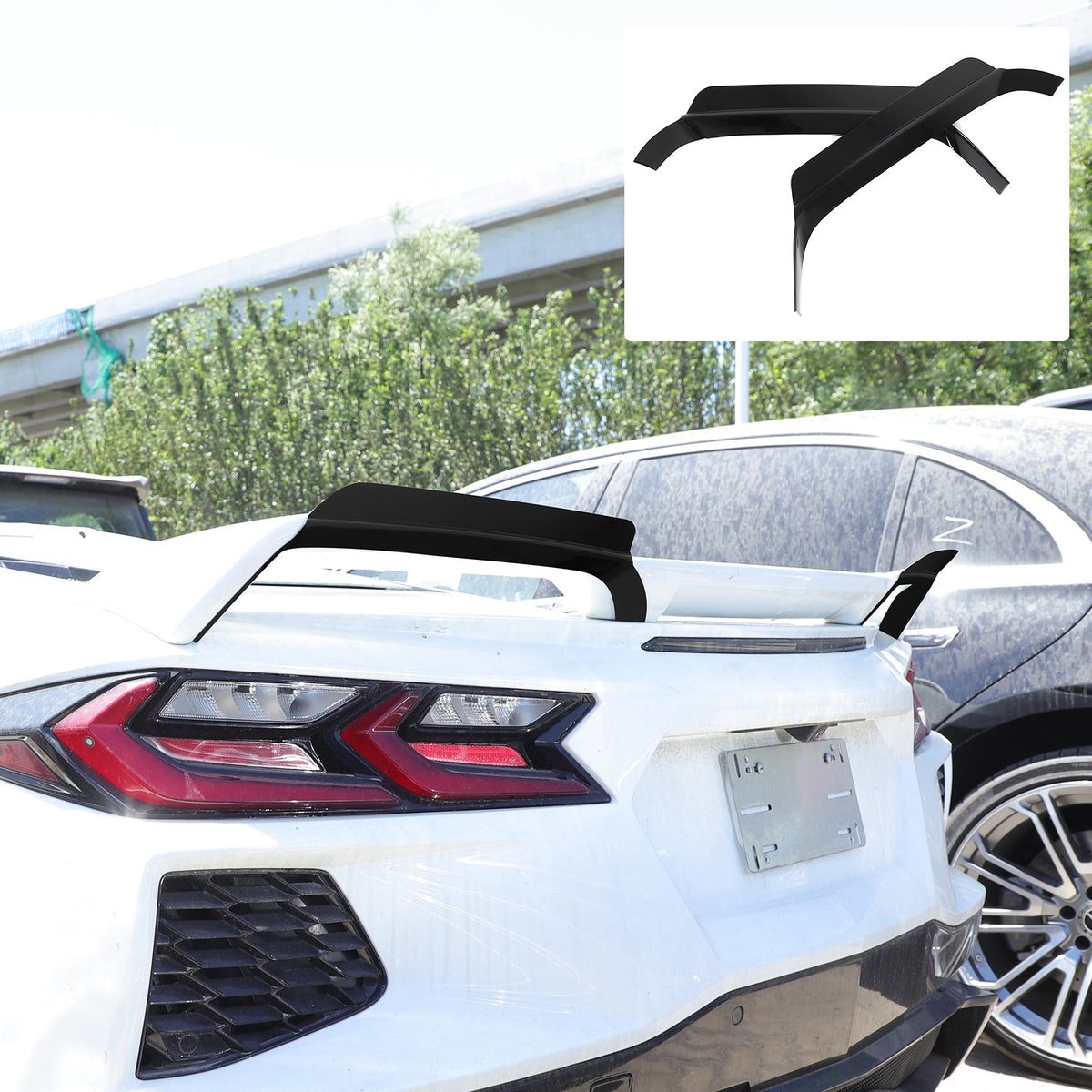 Glossy Piano Black Rear Spoiler Wing Cover Trim Frame For Corvette C8 2020-26 6
