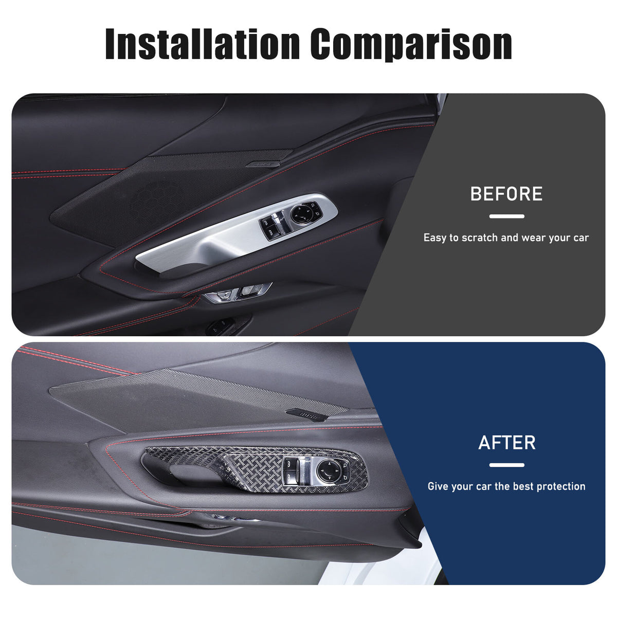 Real Carbon Fiber Window Lift Button Frame Trim For Corvette C8 Coup 2020-2026 5