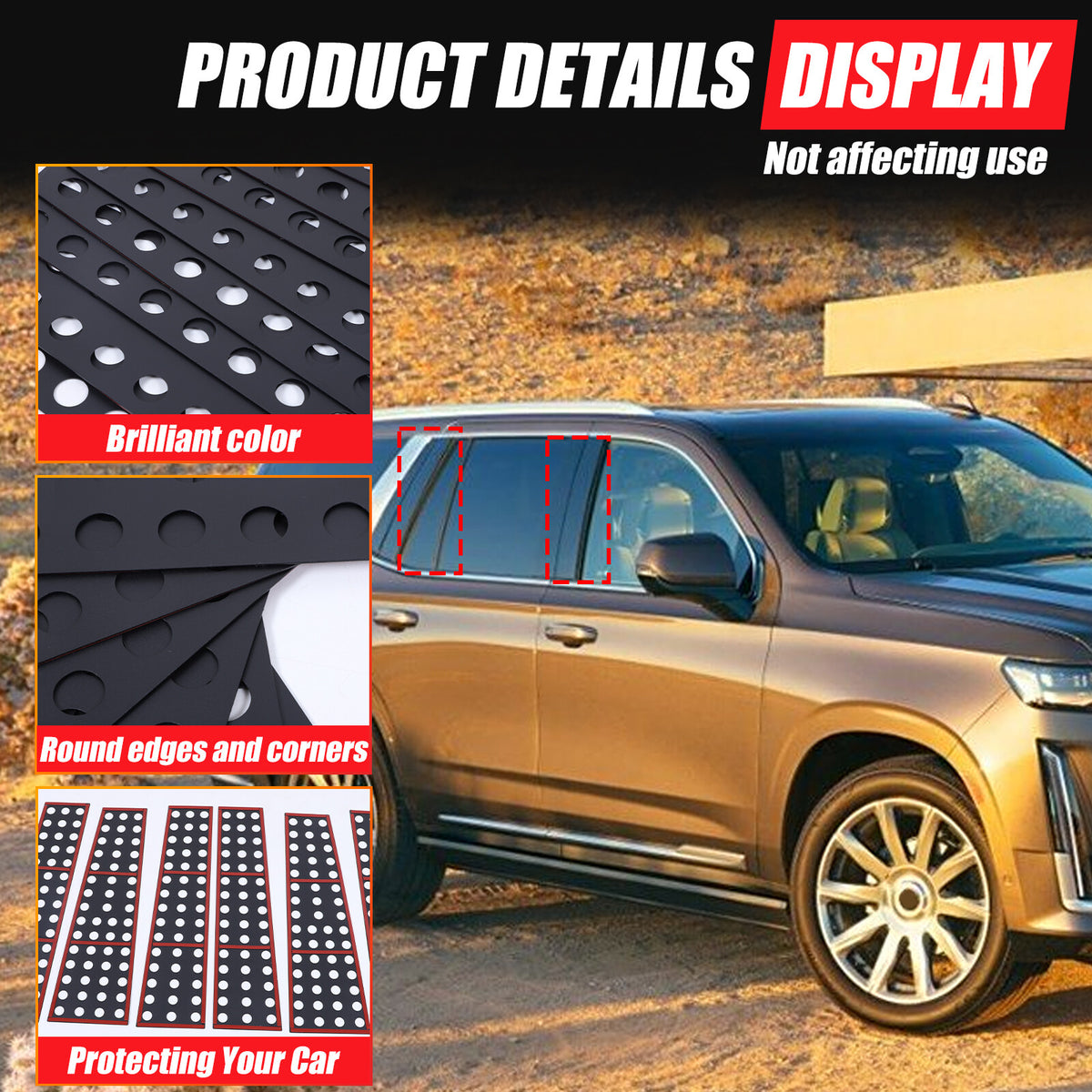 Black Alloy Center Door Pillar Post Mirror Trim Set For Cadillac Escalade 2021+ 17
