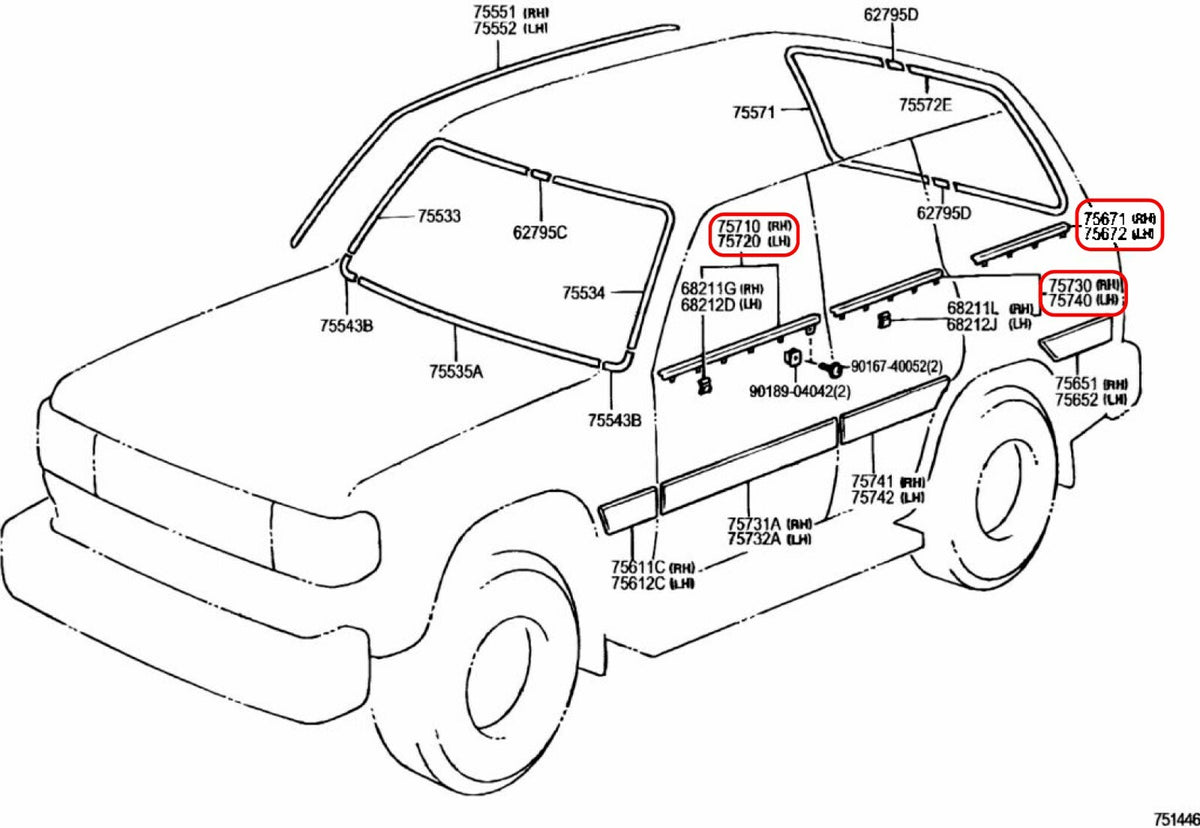 Toyota Genuine Land Cruiser FJ80 FZJ80 Front & Rear & Quarter Door Belt Moulding 3
