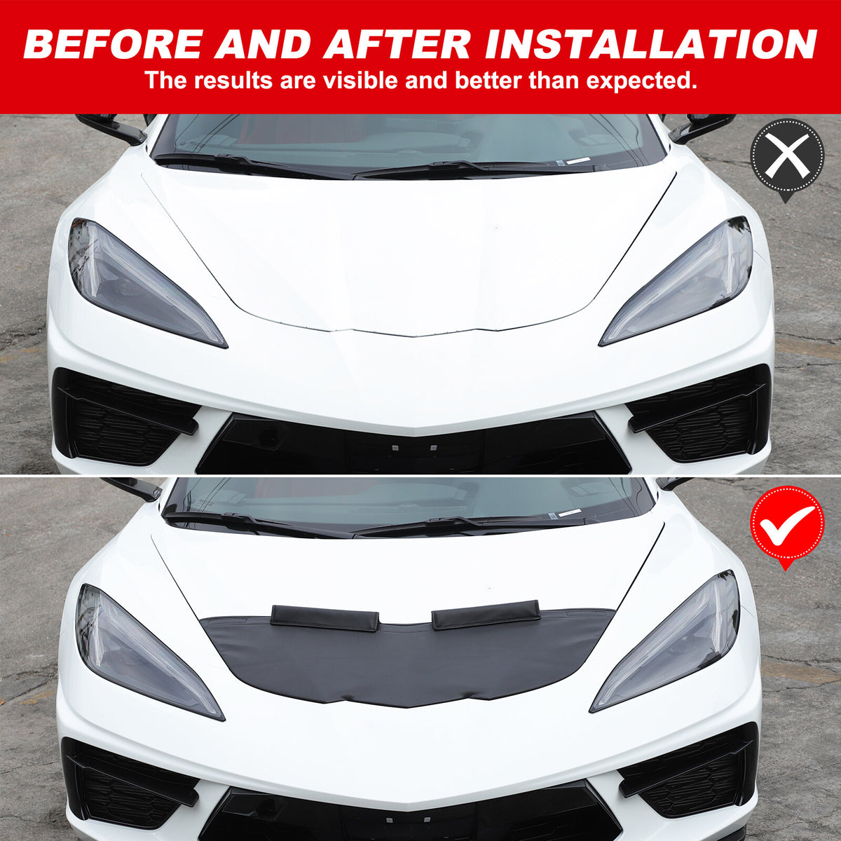 PU Leather Car Bonnet Hood Bra Wind & Bug Deflectors For Corvette C8 2020-26 US 10