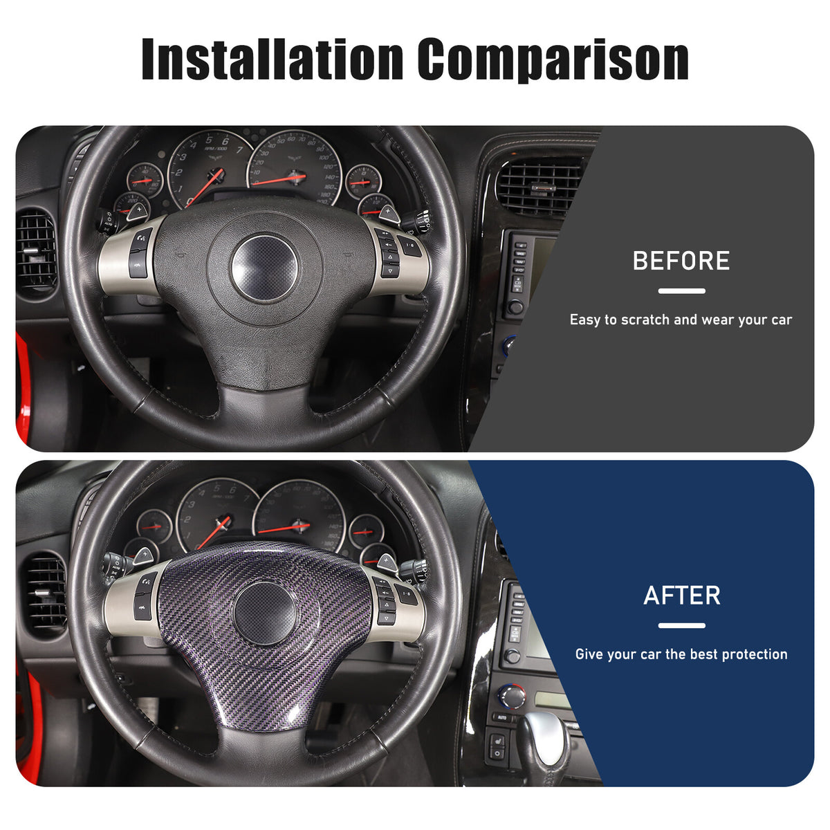 Real Carbon Fiber Center Steering wheel trim cover For Corvette C6 2005-2013 3
