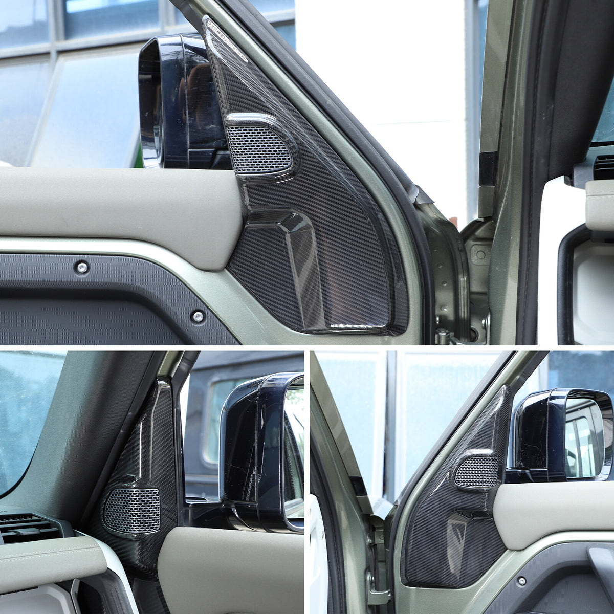Real Carbon Fiber A pillar Door Speaker Trim Cover For Land Rover Defender 20-24 7
