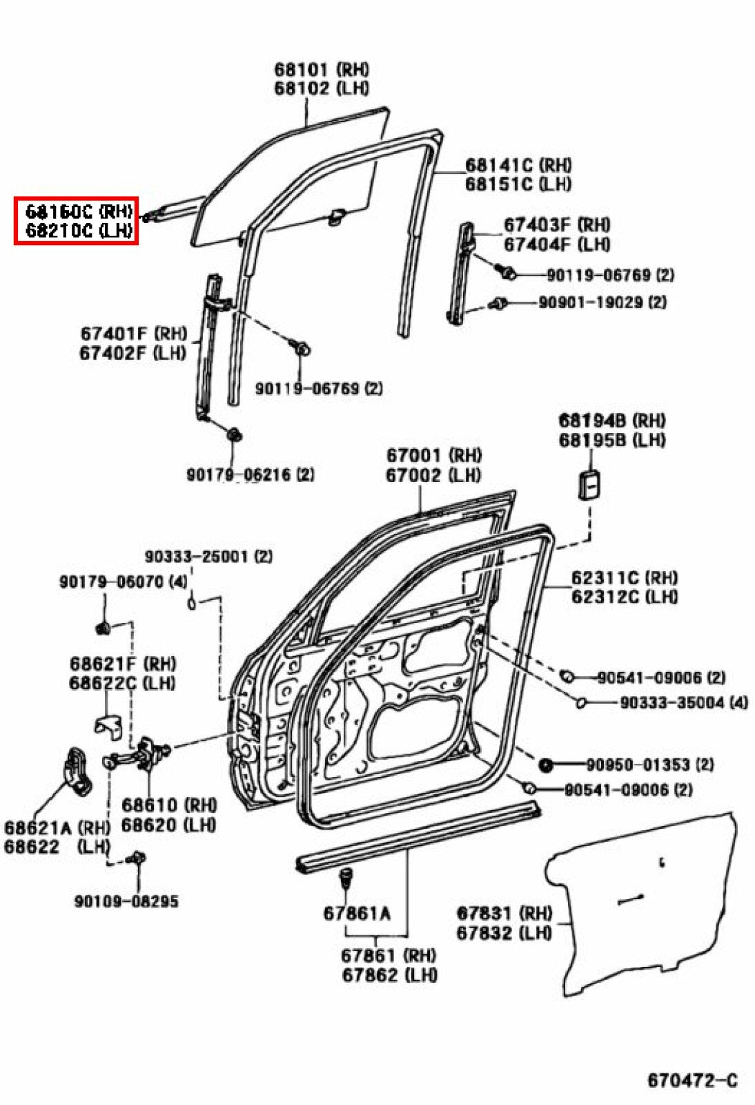 Toyota Genuine 4Runner 96-02 Door Belt Molding Set of 4 Front Rear Left Right 4