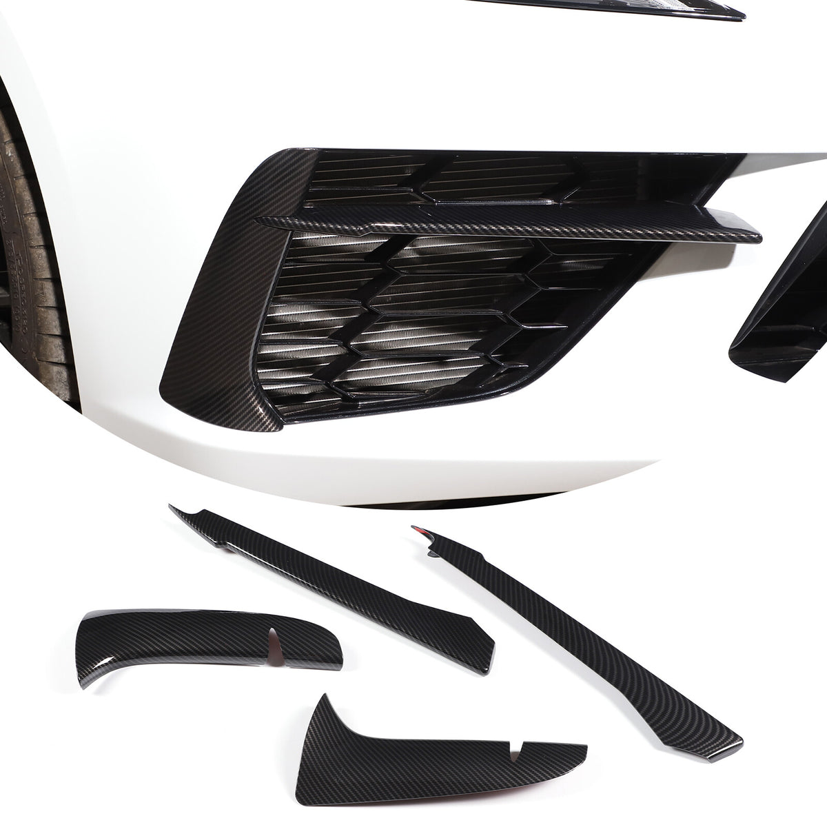 Carbon fiber Style Front Bumper Fog Light Lamp Trims for Corvette C8 2020-25 US 3