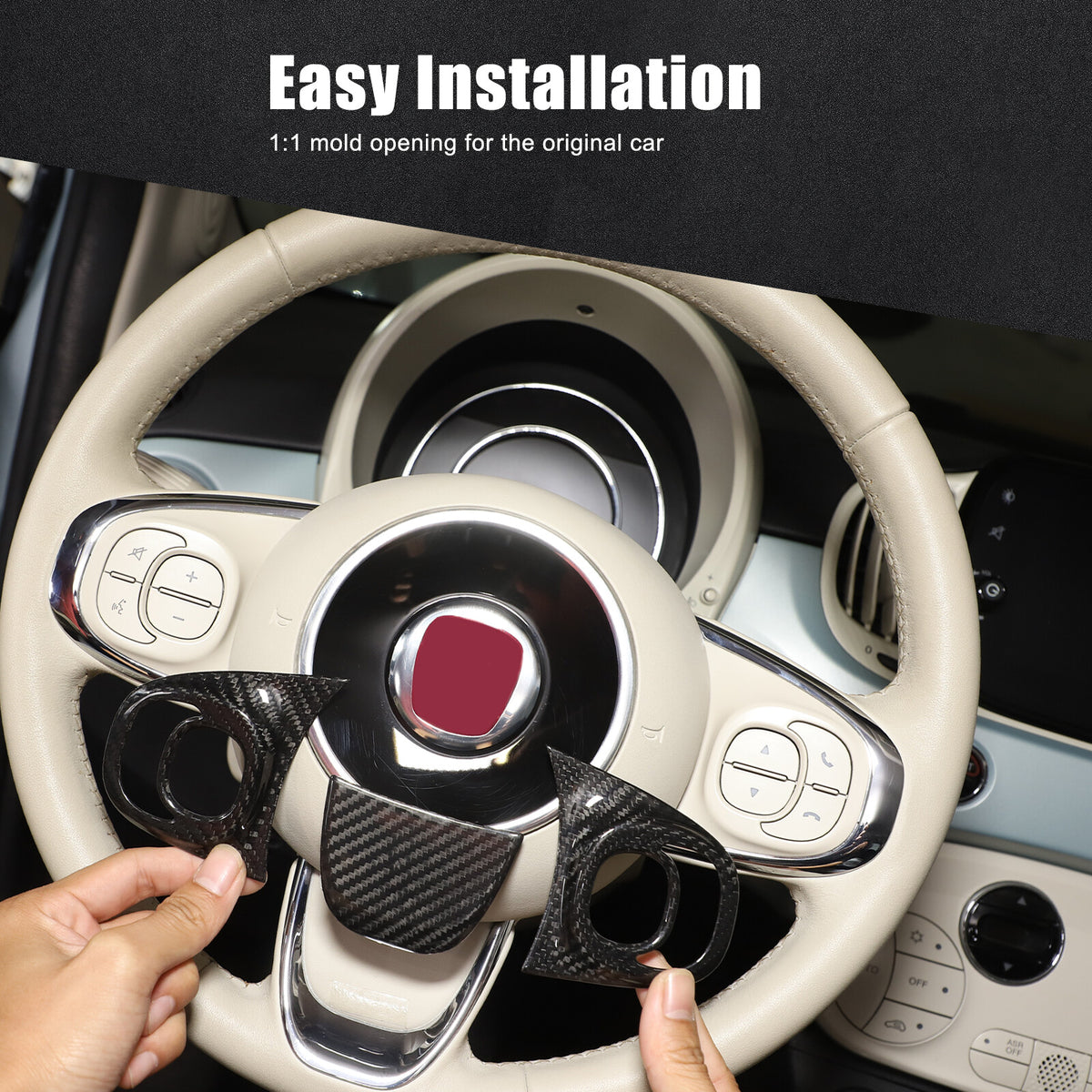 Real Carbon Fiber Steering Wheel Button Trim For Fiat 500 Abarth 595 695 2021-23 17