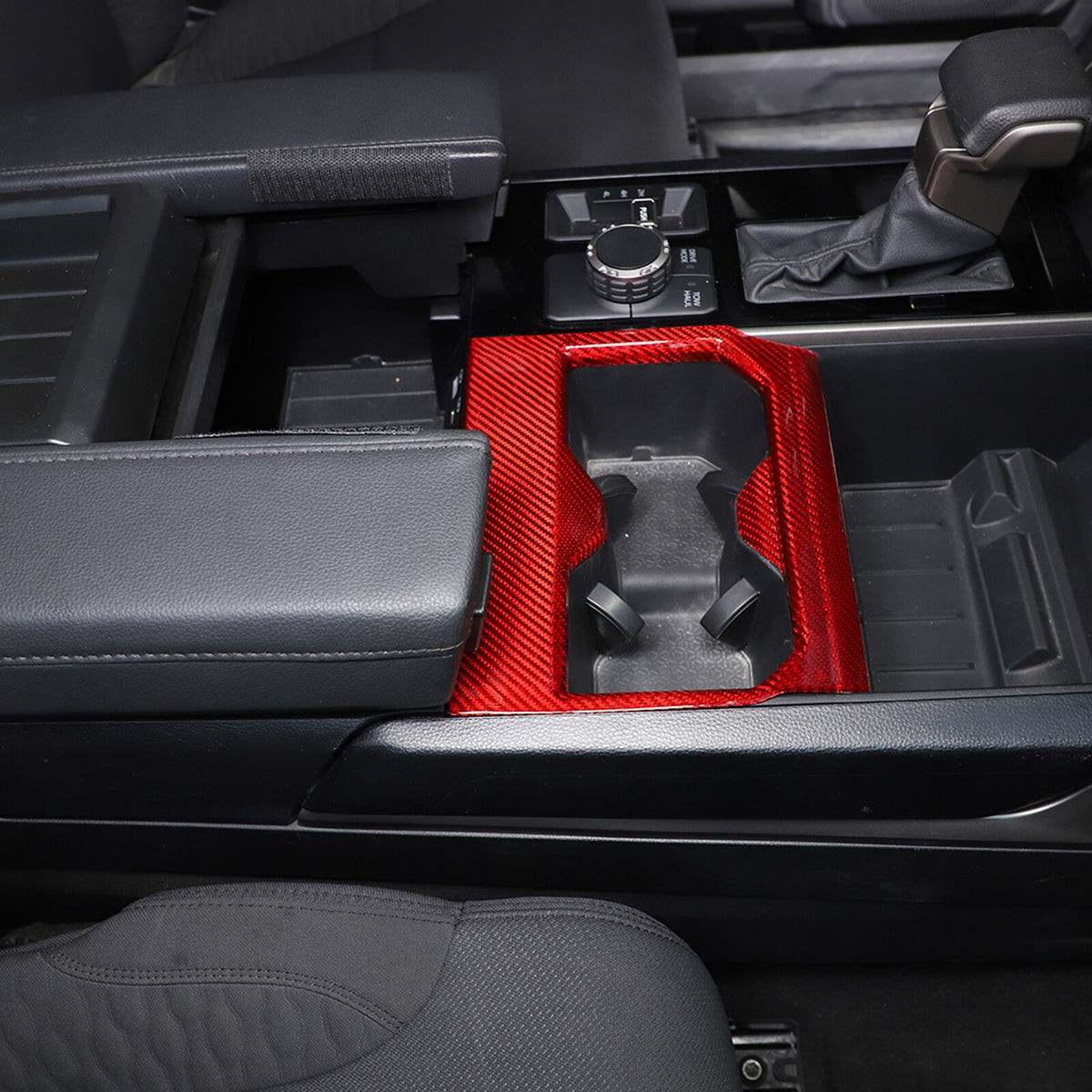 Red Real Carbon fiber Center Front Cup Holder Cover Trim For Toyota Tundra 22-26 3