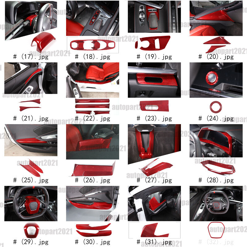 Red Real Carbon Fiber Full Interior Set Decor Trim Kit for Corvette C8 20-25 - Styles 46-50 3