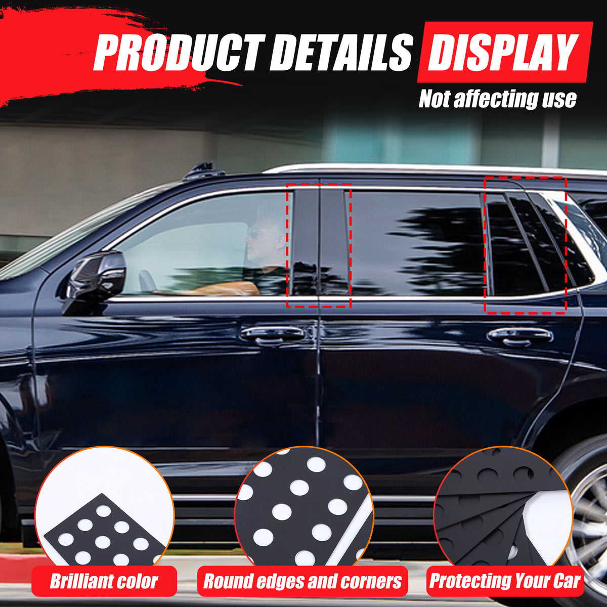 Black Alloy Center Door Pillar Post Mirror Trim Set For Cadillac Escalade 2021+ 16