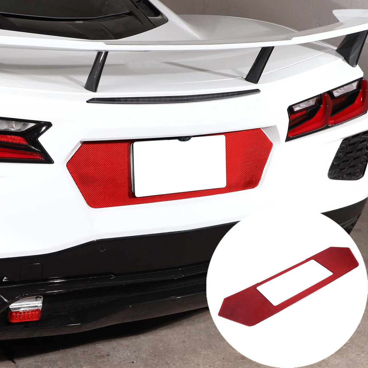 Red Carbon Fiber Rear End License Plate Panel Sticker For Corvette C8 2020-2026 2
