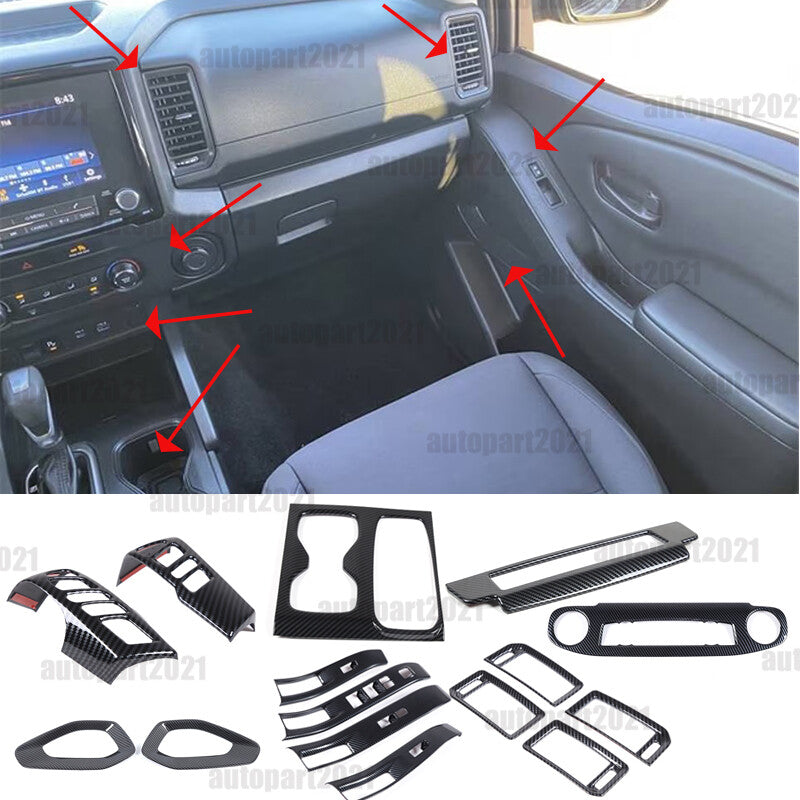 15pcs Carbon Fiber ABS Interior Cover Trim Kit Set For Nissan Frontier 2022-24 1