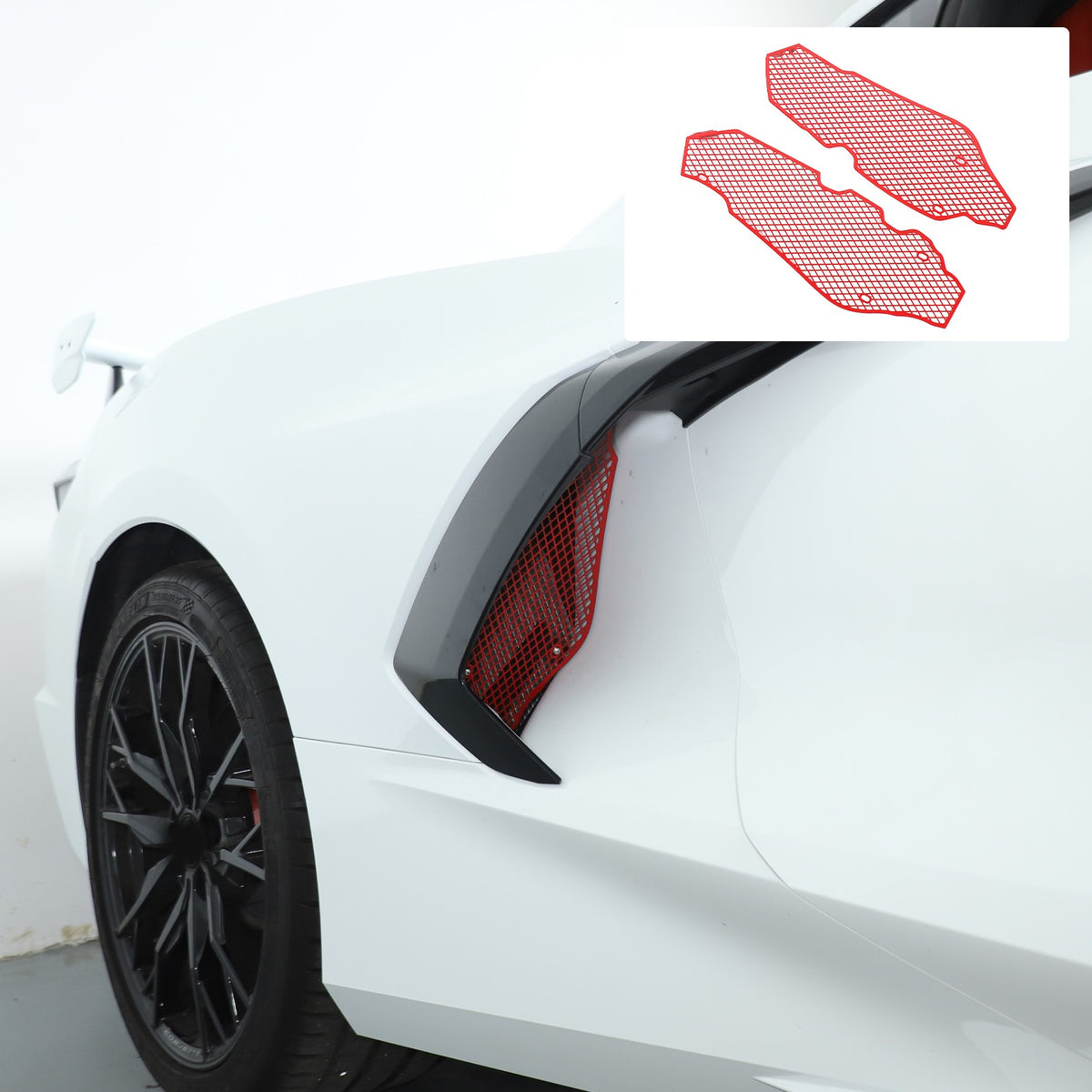Red Steel Side Intake Mesh Grille Insert Guard For Corvette C8 2020-2026 1